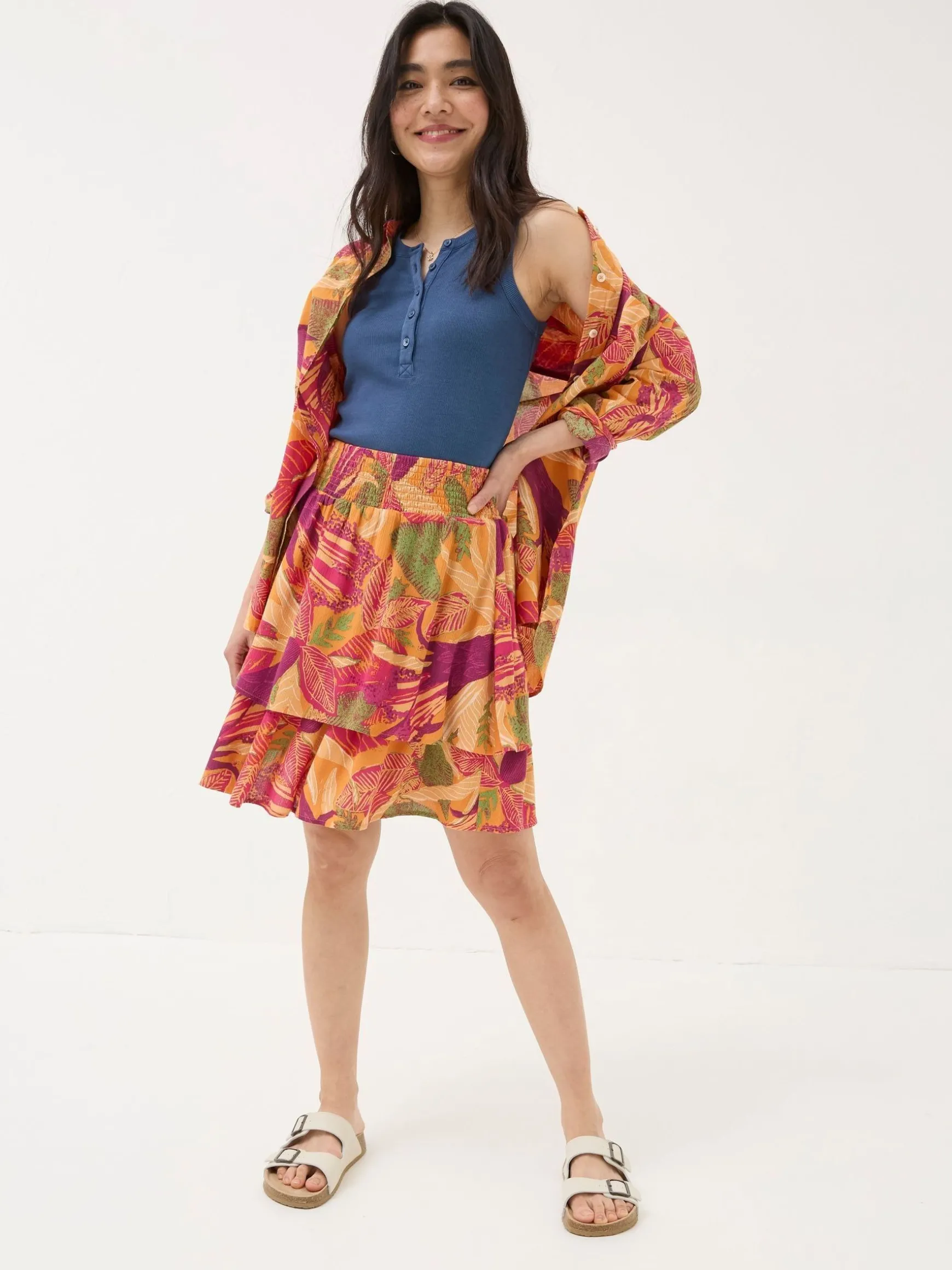FatFace Ali Tropical Floral Skirt Orange New