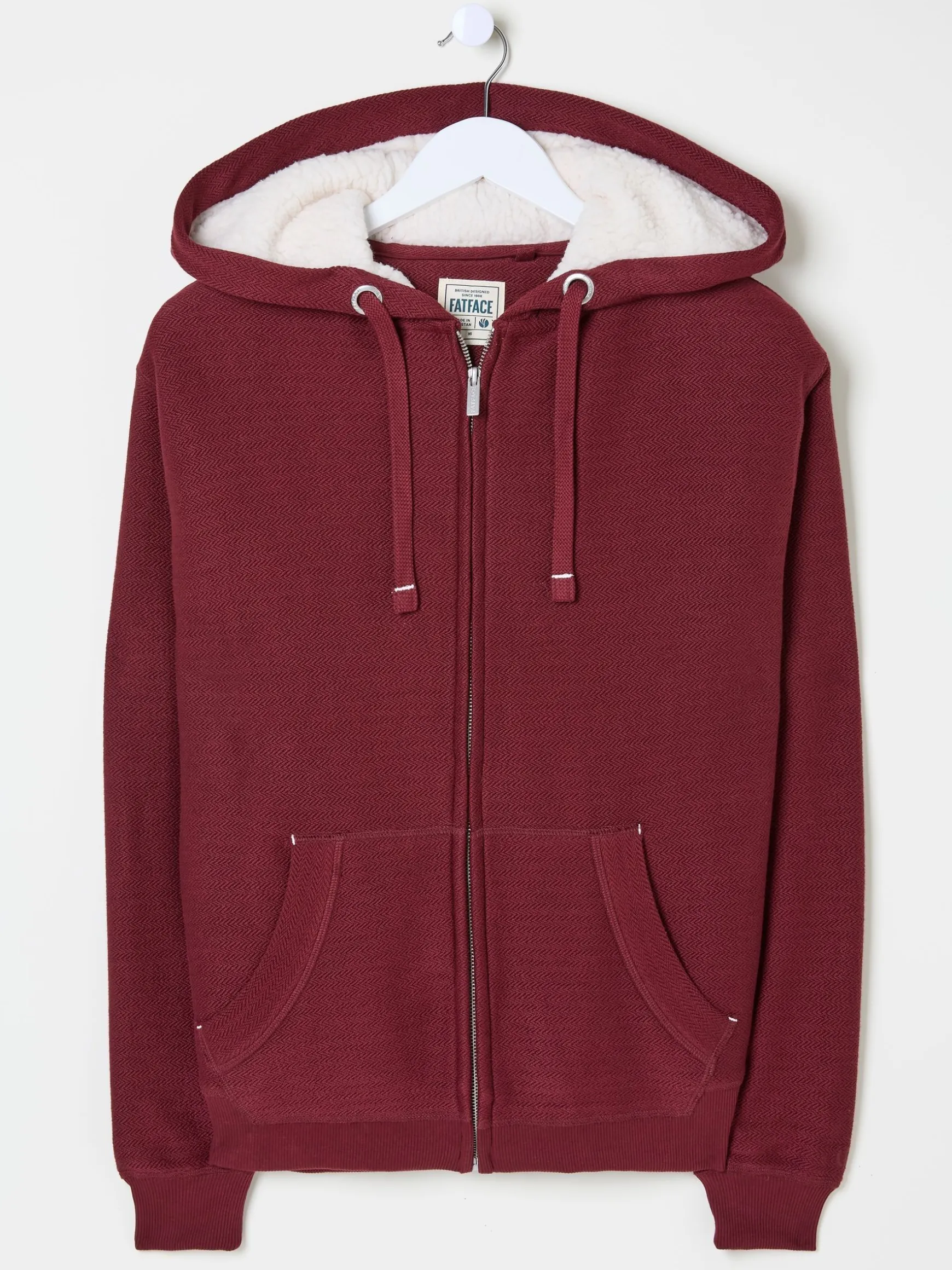 FatFace Amy Textured Borg Lined Zip Through Hoodie Dark Red Best Sale