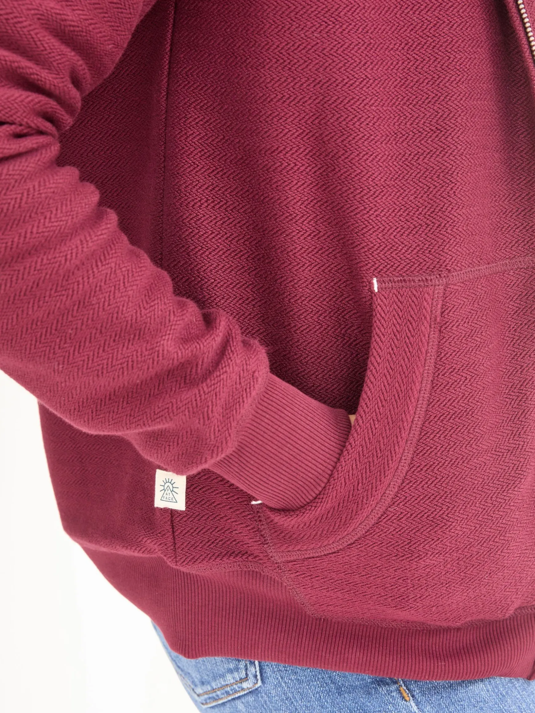 FatFace Amy Textured Borg Lined Zip Through Hoodie Dark Red Best Sale