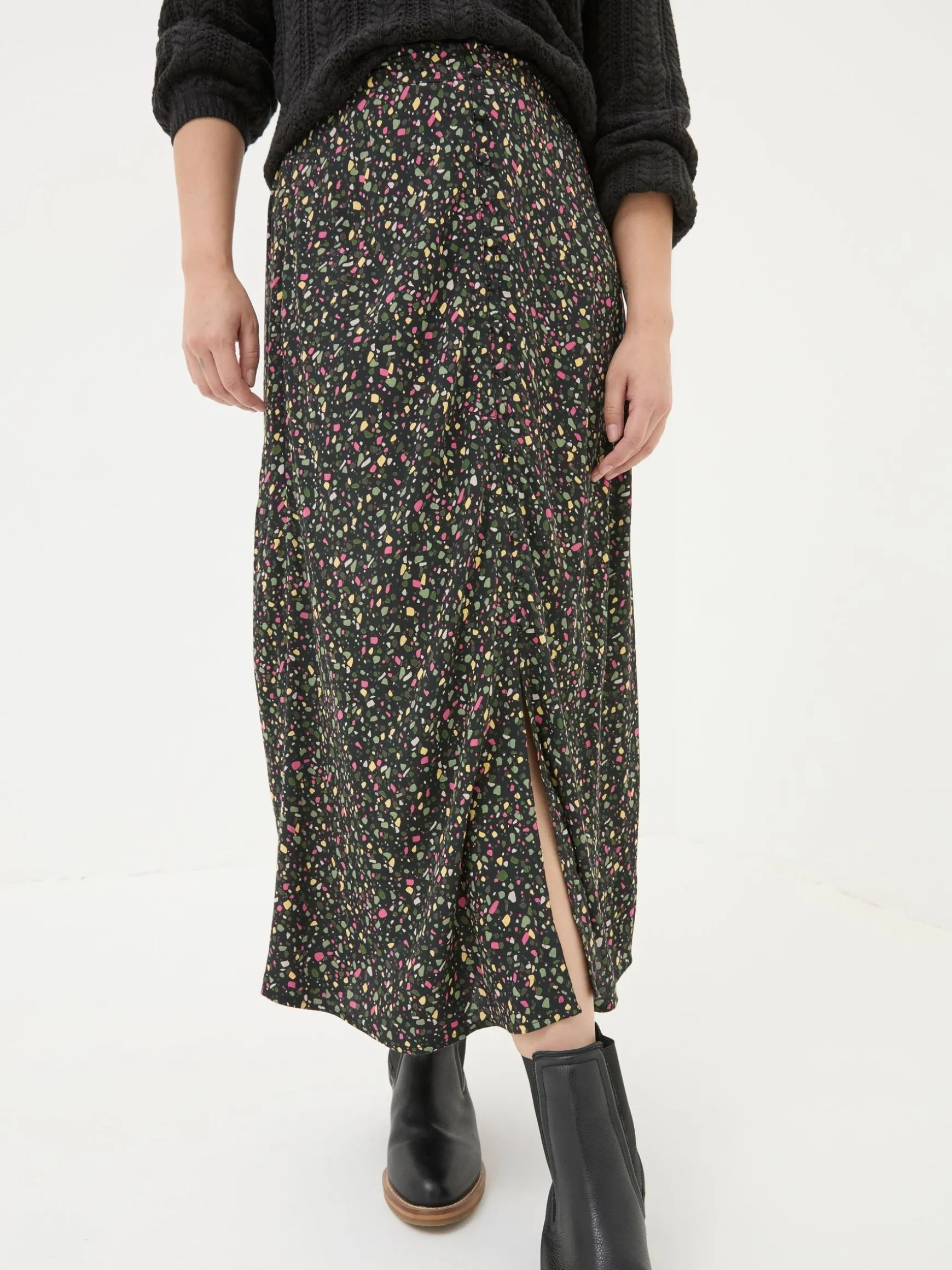FatFace Arabella Midi Skirt Black Ditsy Cheap
