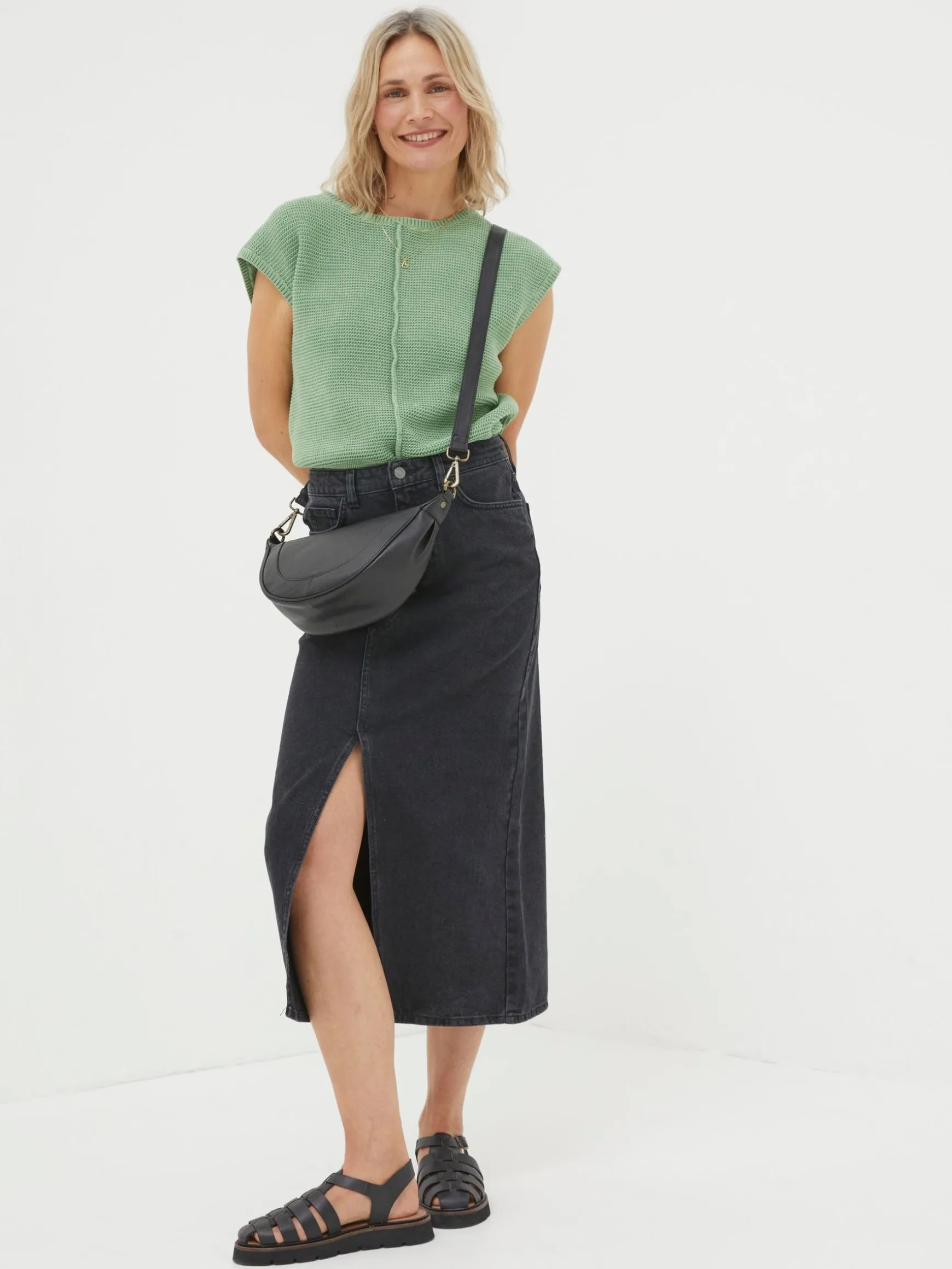 FatFace Ava Denim Midi Skirt Black Flash Sale