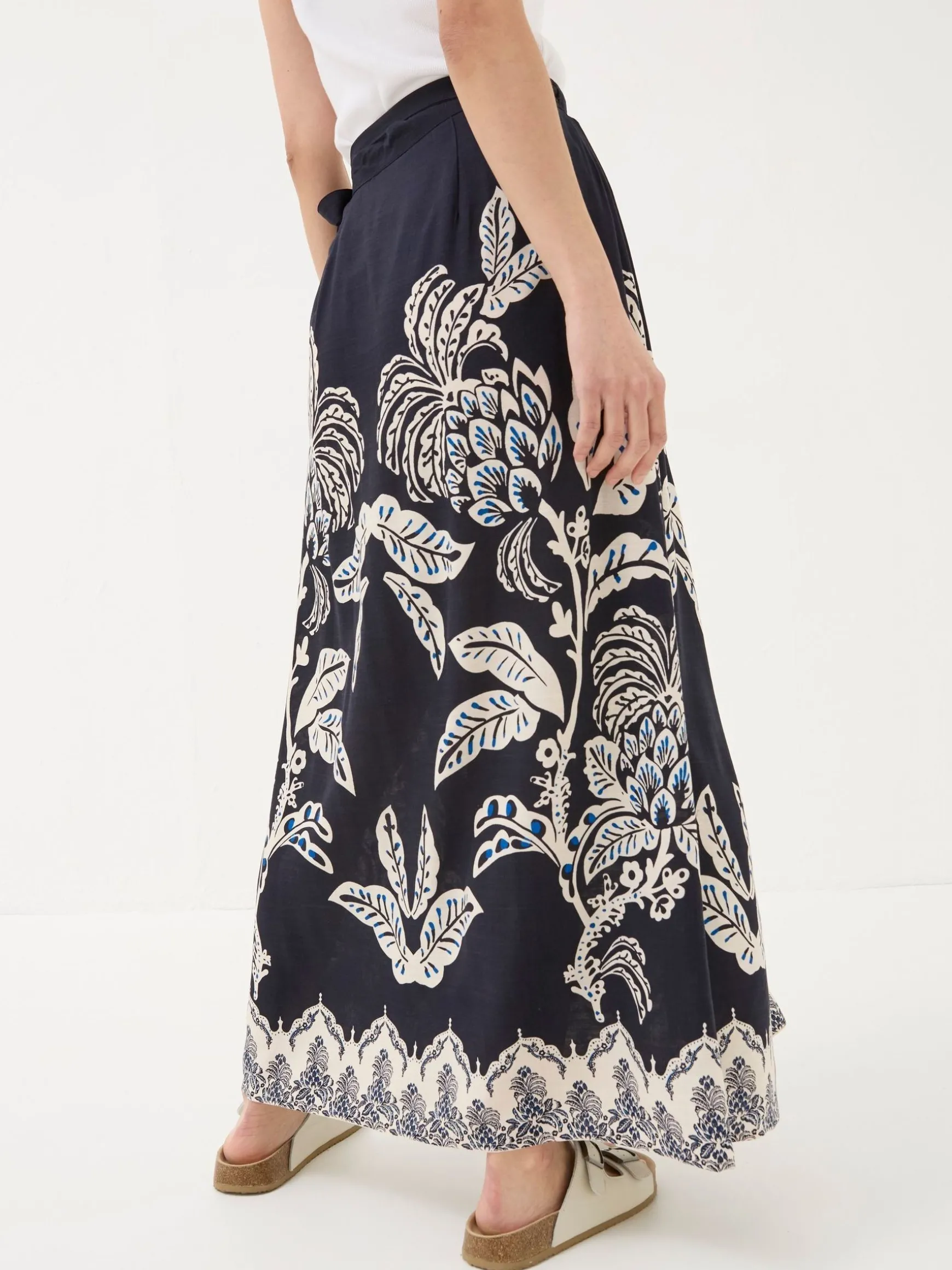 FatFace Blakely Damask Placement Midi Skirt Blue Discount