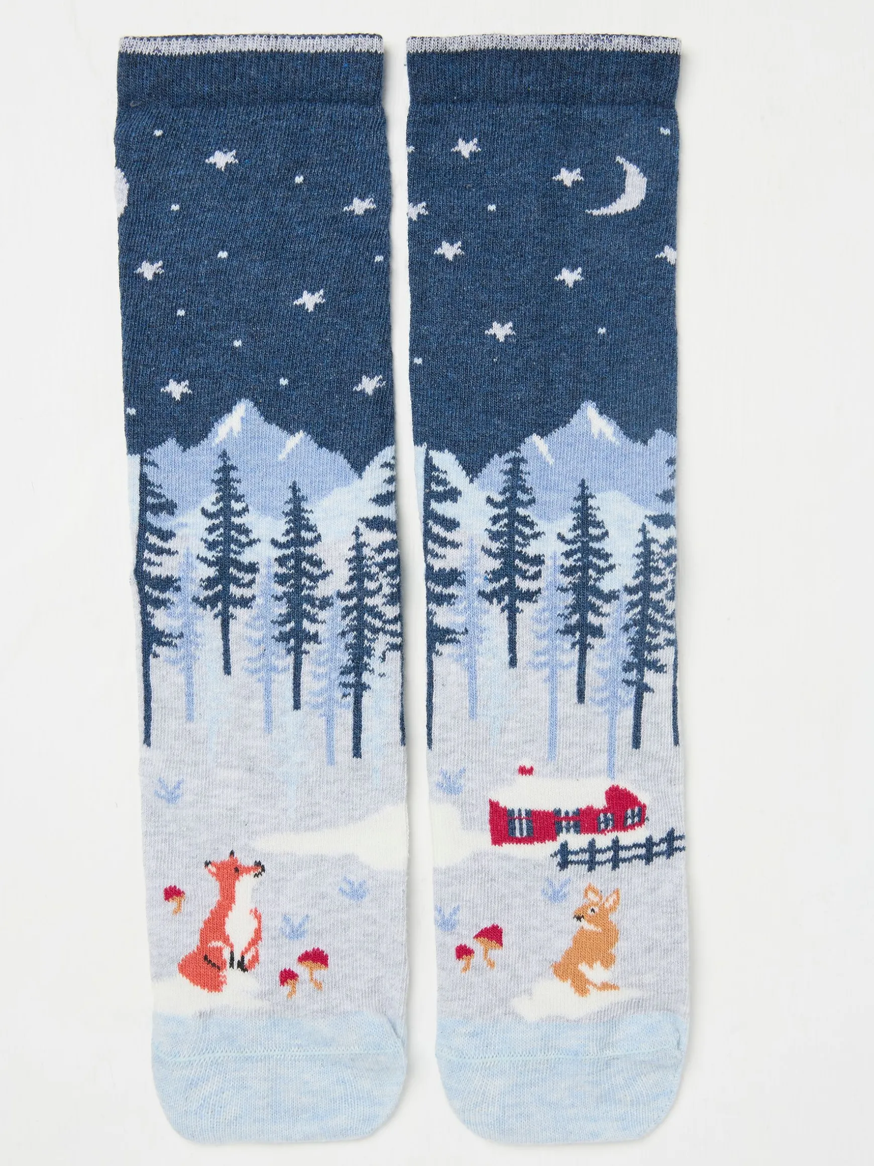 FatFace Womens Snow Scene Socks 1 Pack Blue Navy Outlet