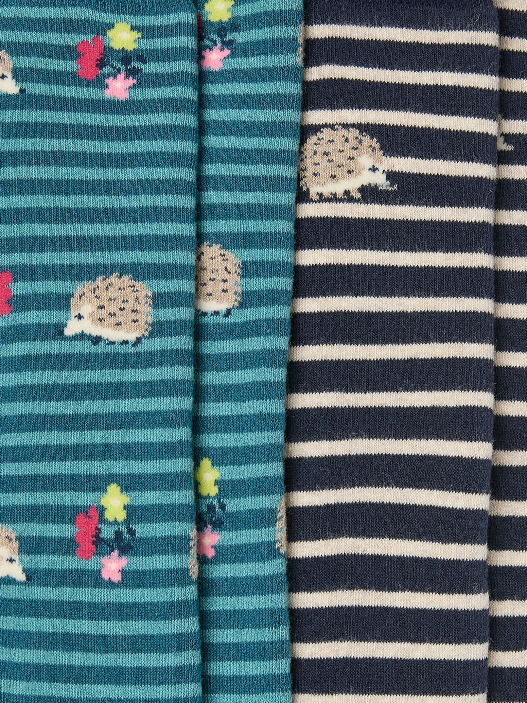 FatFace Hedgehog Knee High Welly Socks 2 Pack Blue Teal Sale