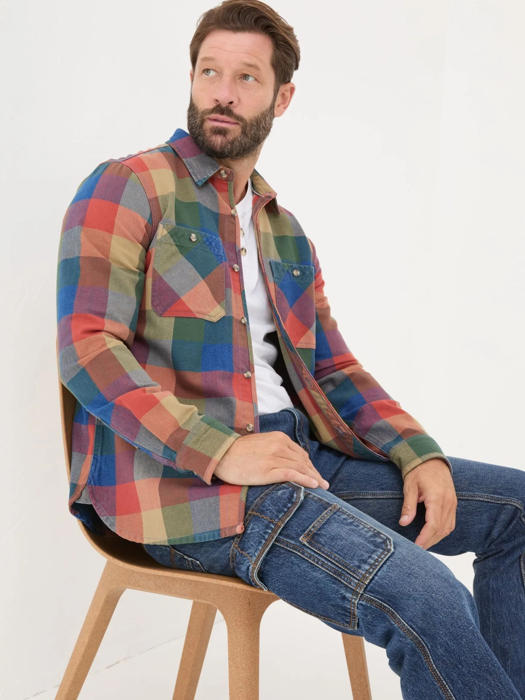 FatFace Rye Buffalo Check Shirt Blue/Orange Best Sale