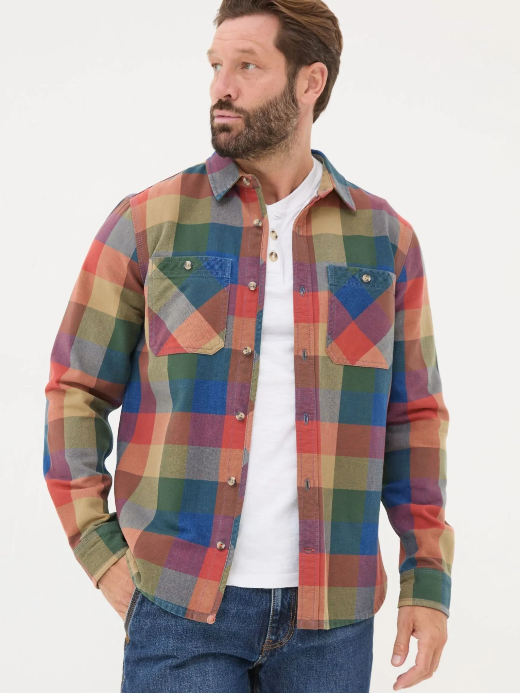 FatFace Rye Buffalo Check Shirt Blue/Orange Best Sale