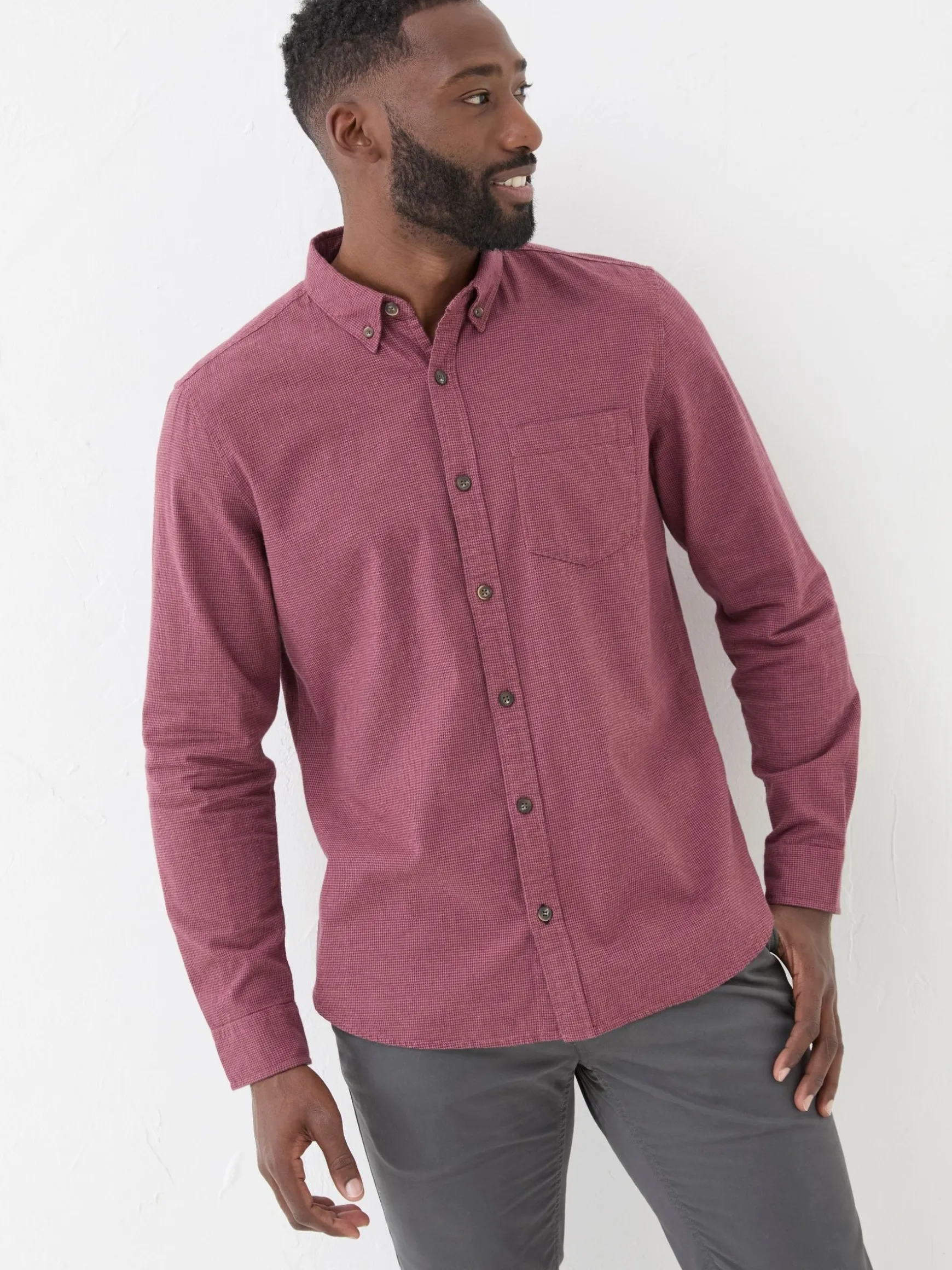 FatFace Tadlow Puppytooth Shirt Burgundy Red Discount
