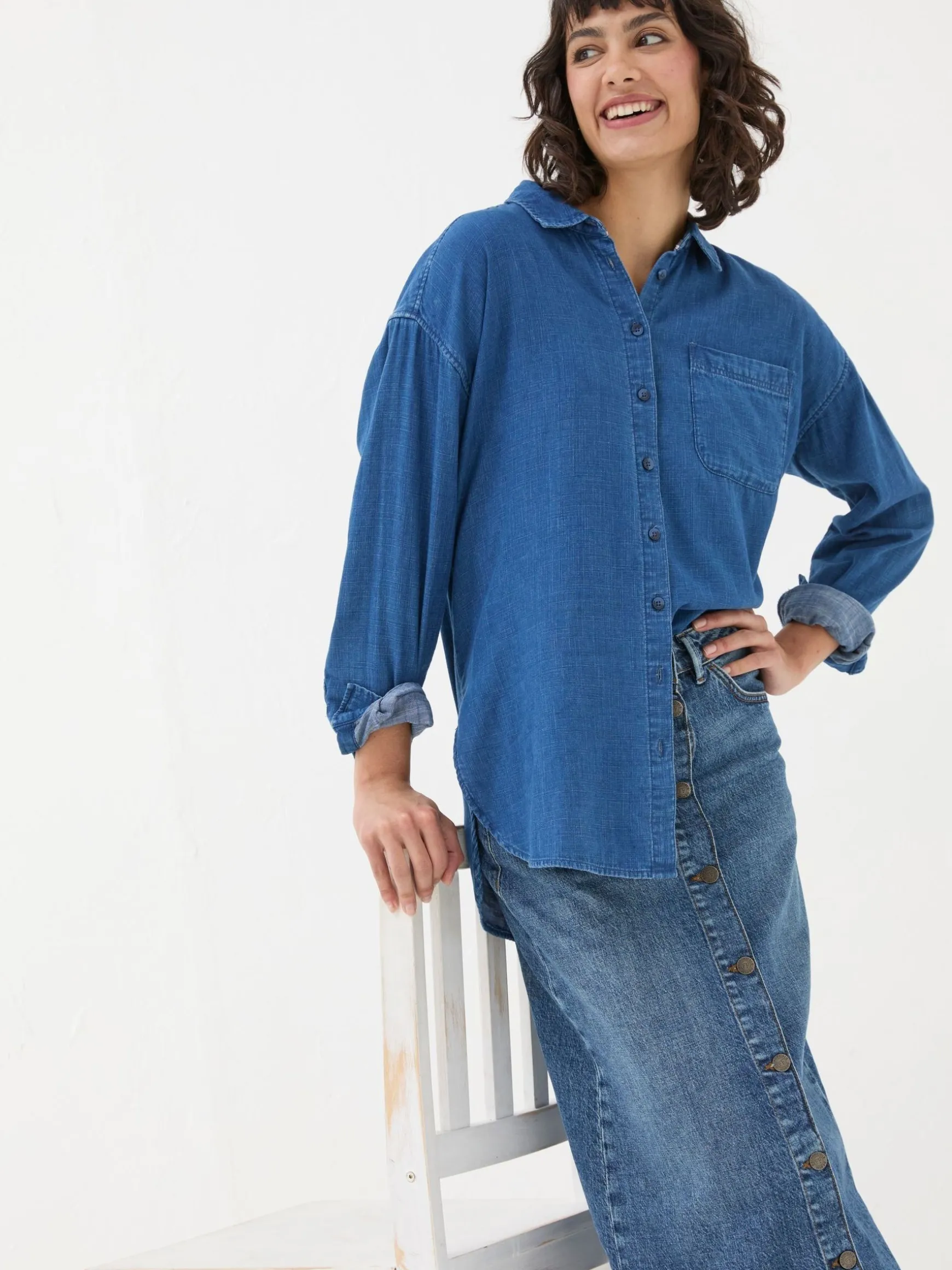 FatFace Carolin Denim Shirt Blue Shop