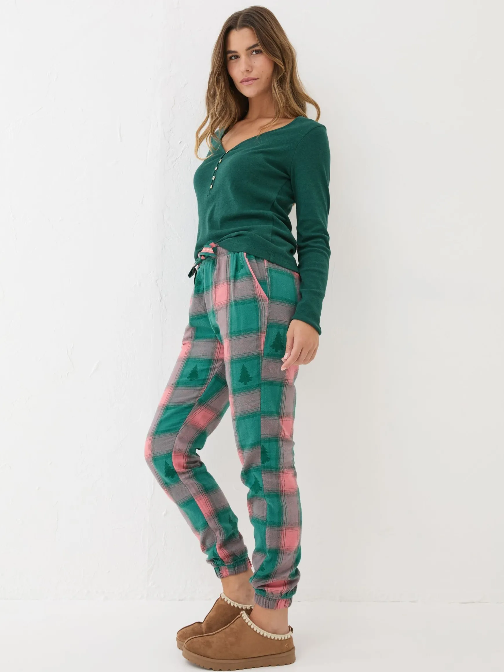 FatFace Cora Christmas Tree Jacquard Pyjama Bottoms Green Outlet