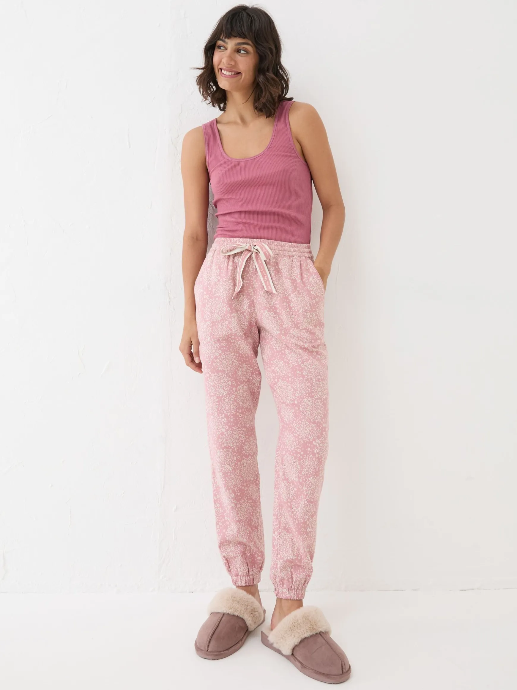 FatFace Cora Floral 100% Cotton Pyjama Bottoms Pink New