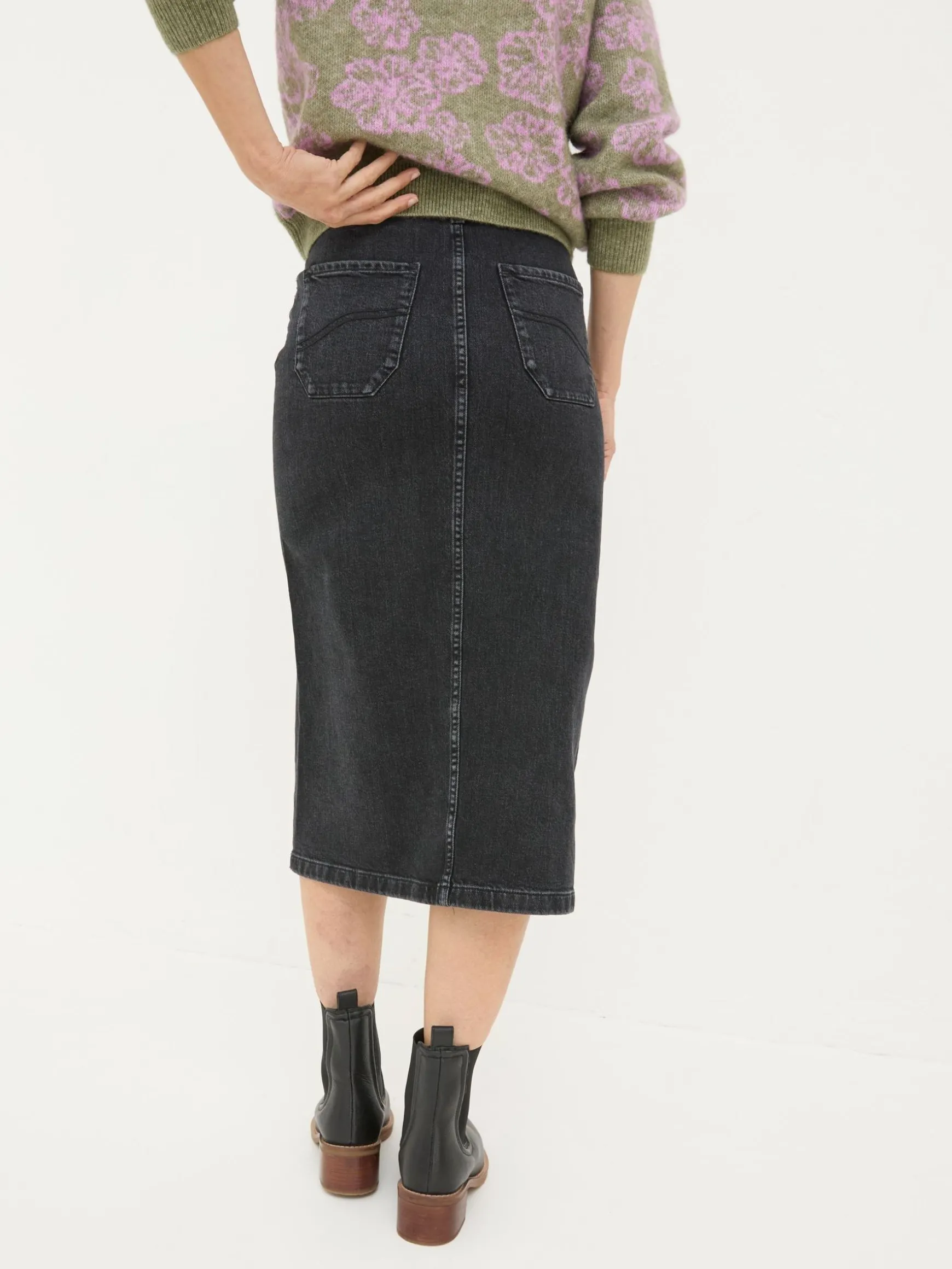 FatFace Darna Denim Midi Skirt Black Discount