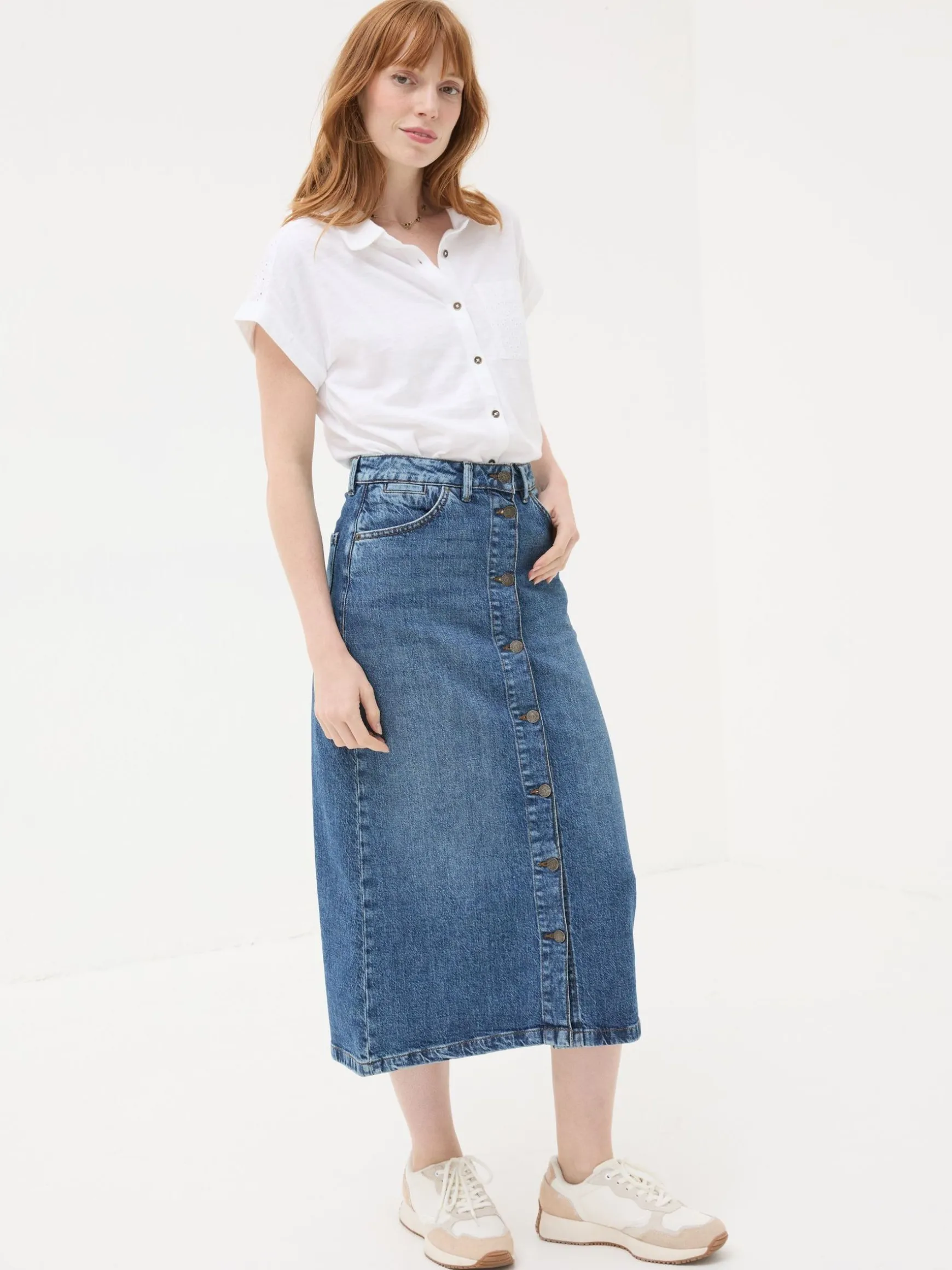 FatFace Darna Denim Midi Skirt Blue Shop