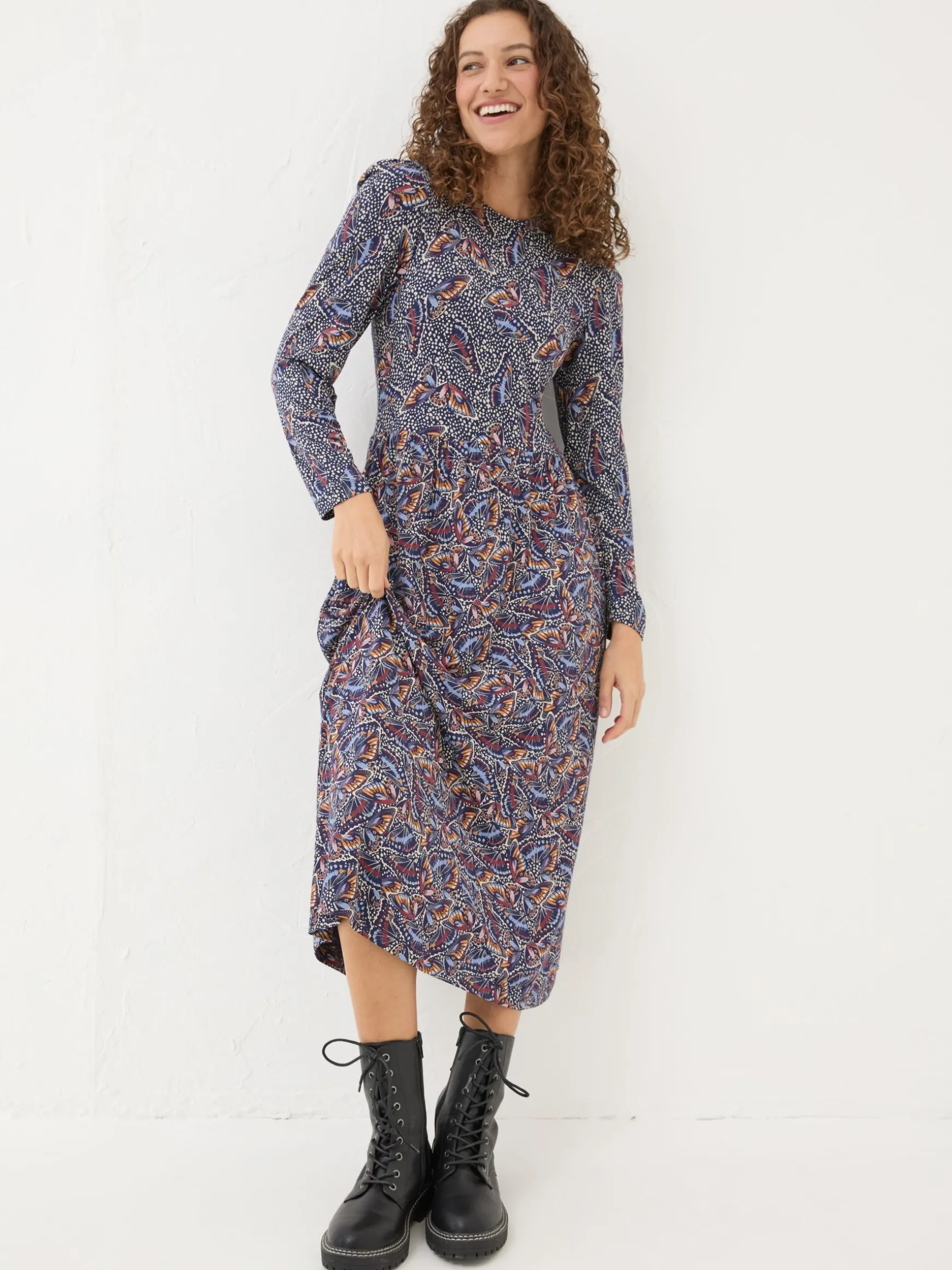 FatFace Fia Batik Dress Dark Navy Shop