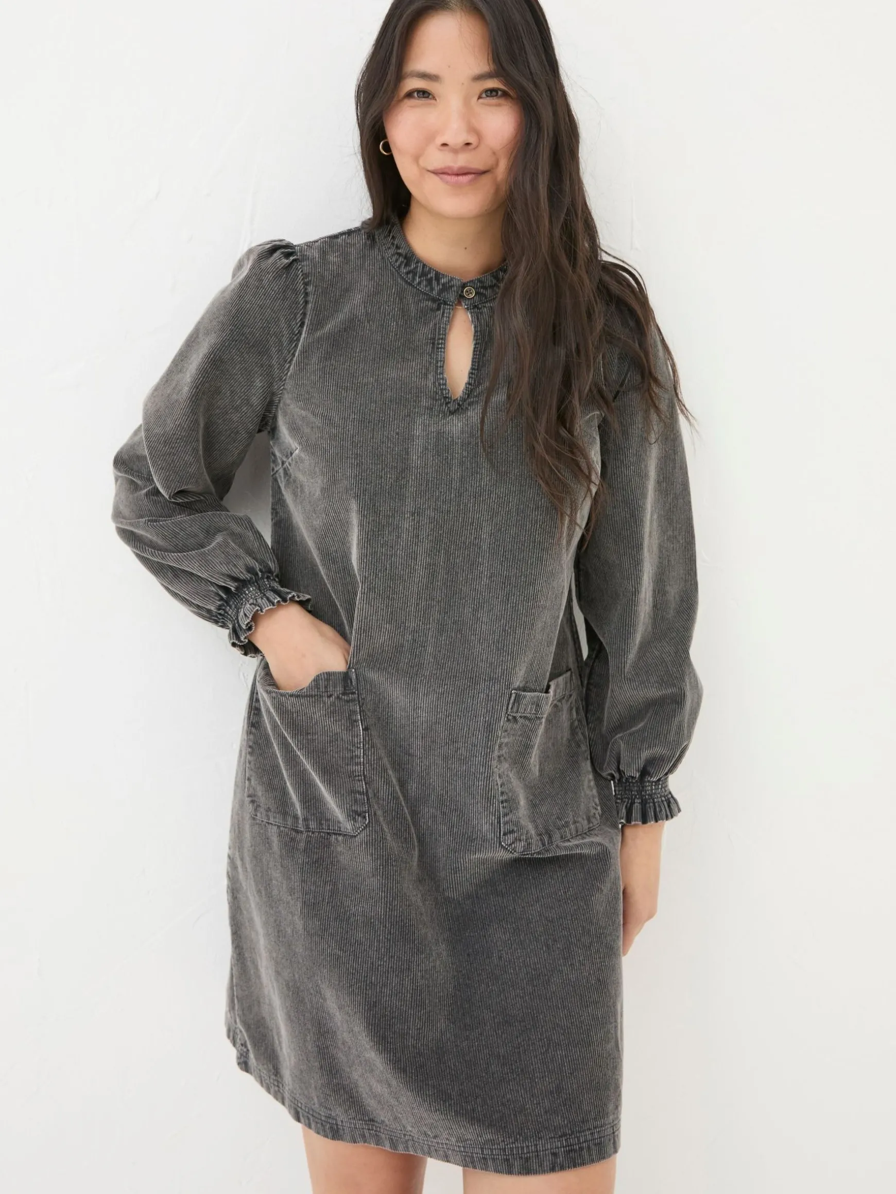 FatFace Fran Cord Tunic Dress Charcoal Grey Outlet