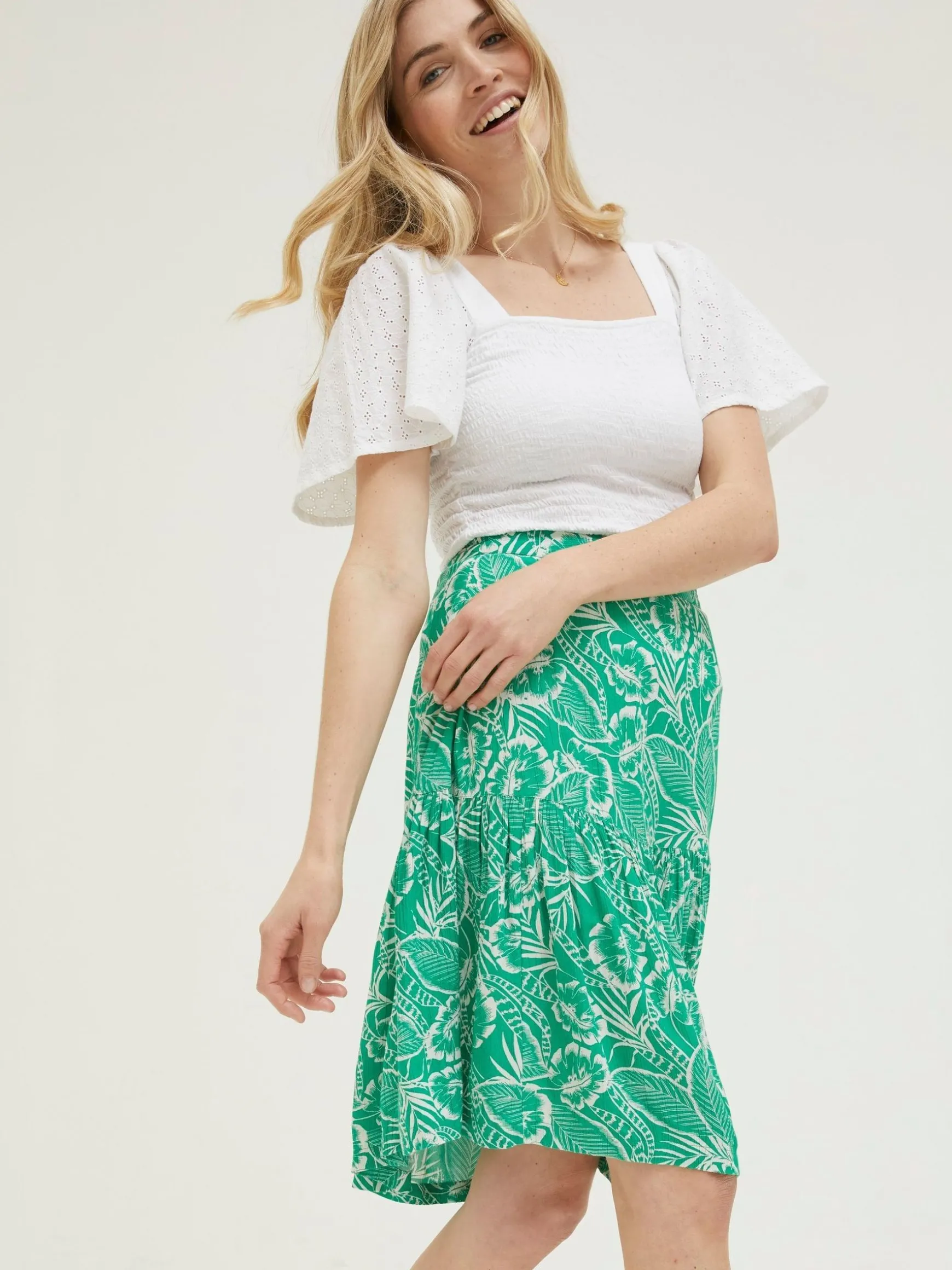 FatFace Remy Tropical Leaf Skirt Green Sale