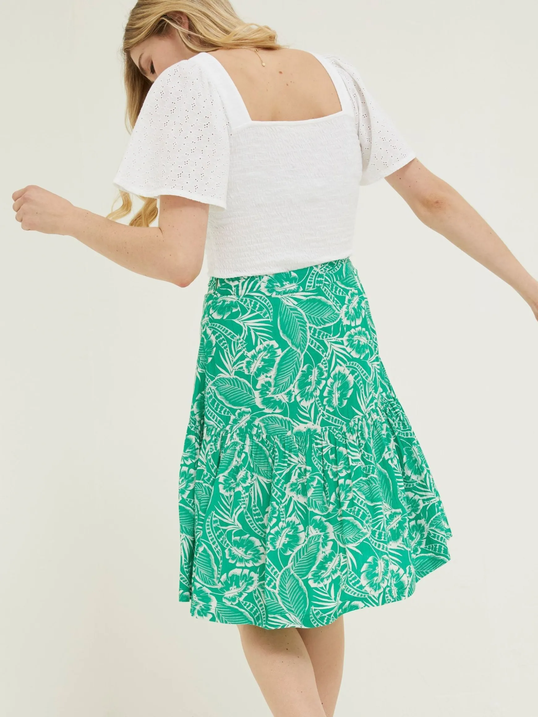 FatFace Remy Tropical Leaf Skirt Green Sale