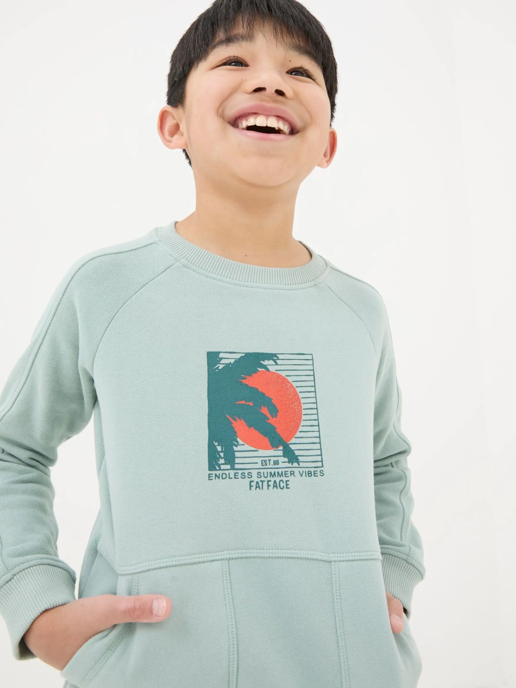 FatFace Surf Graphic Sweatshirt Green Outlet