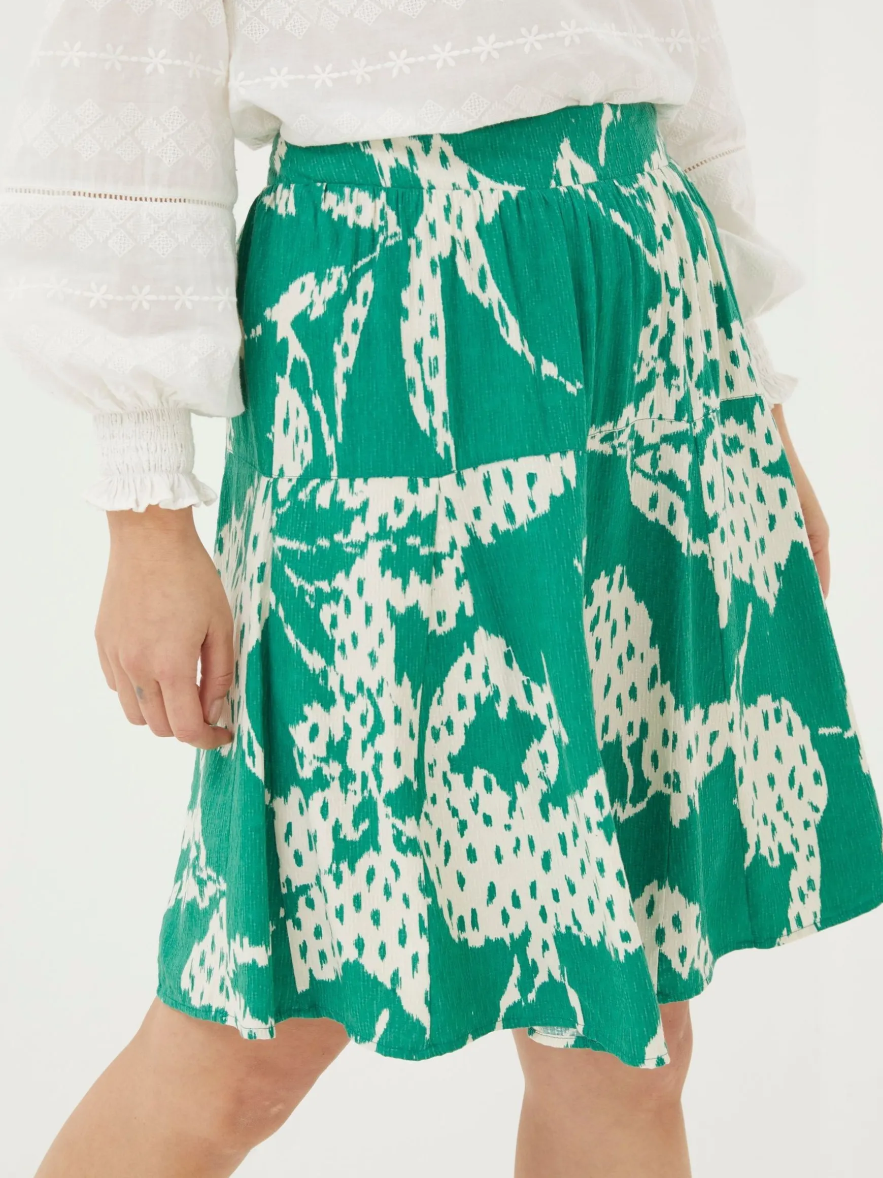FatFace Textured Leaves Skirt Green Clearance