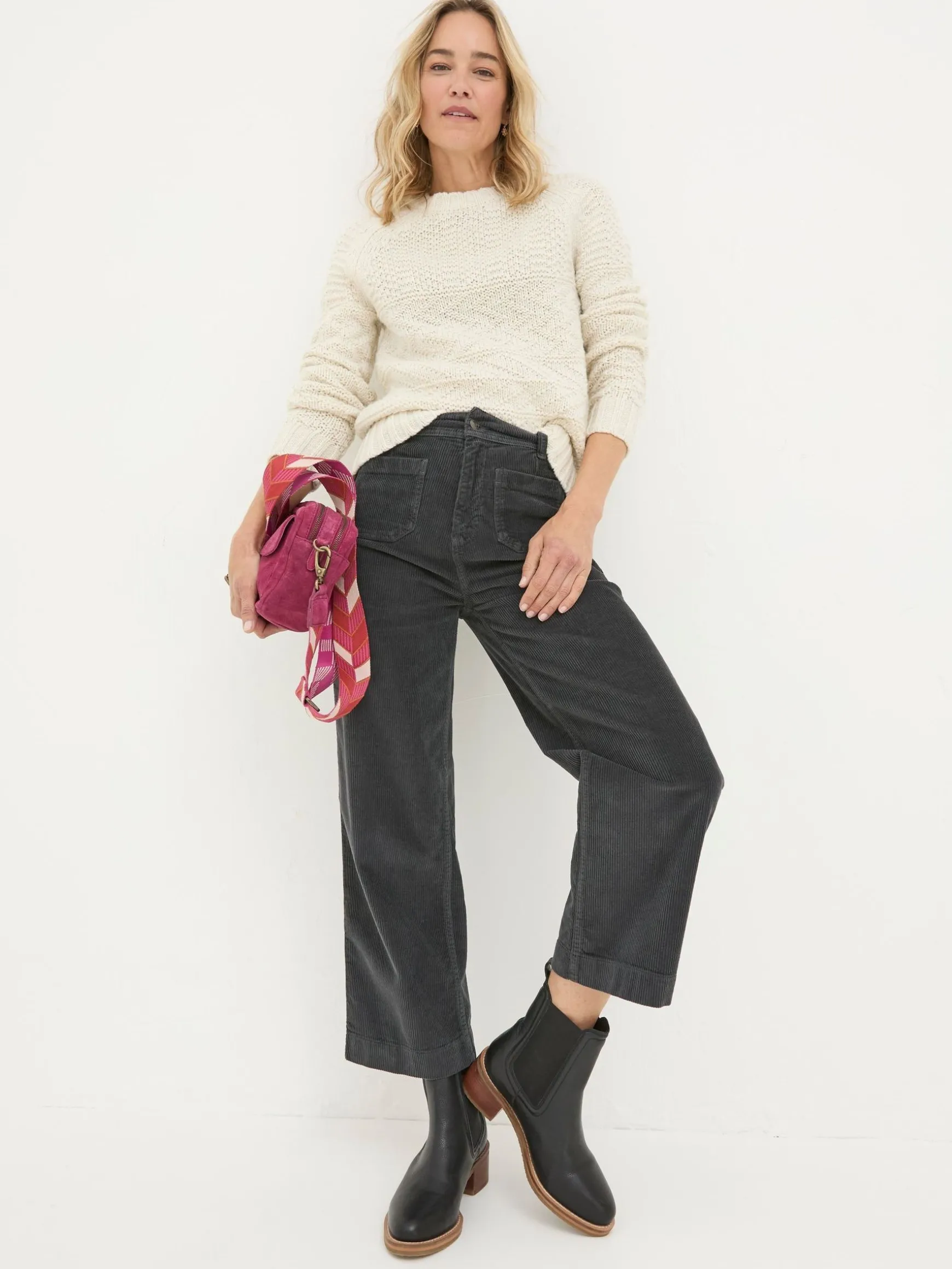 FatFace Keswick Wide Leg Crop Jeans Charcoal Grey Hot