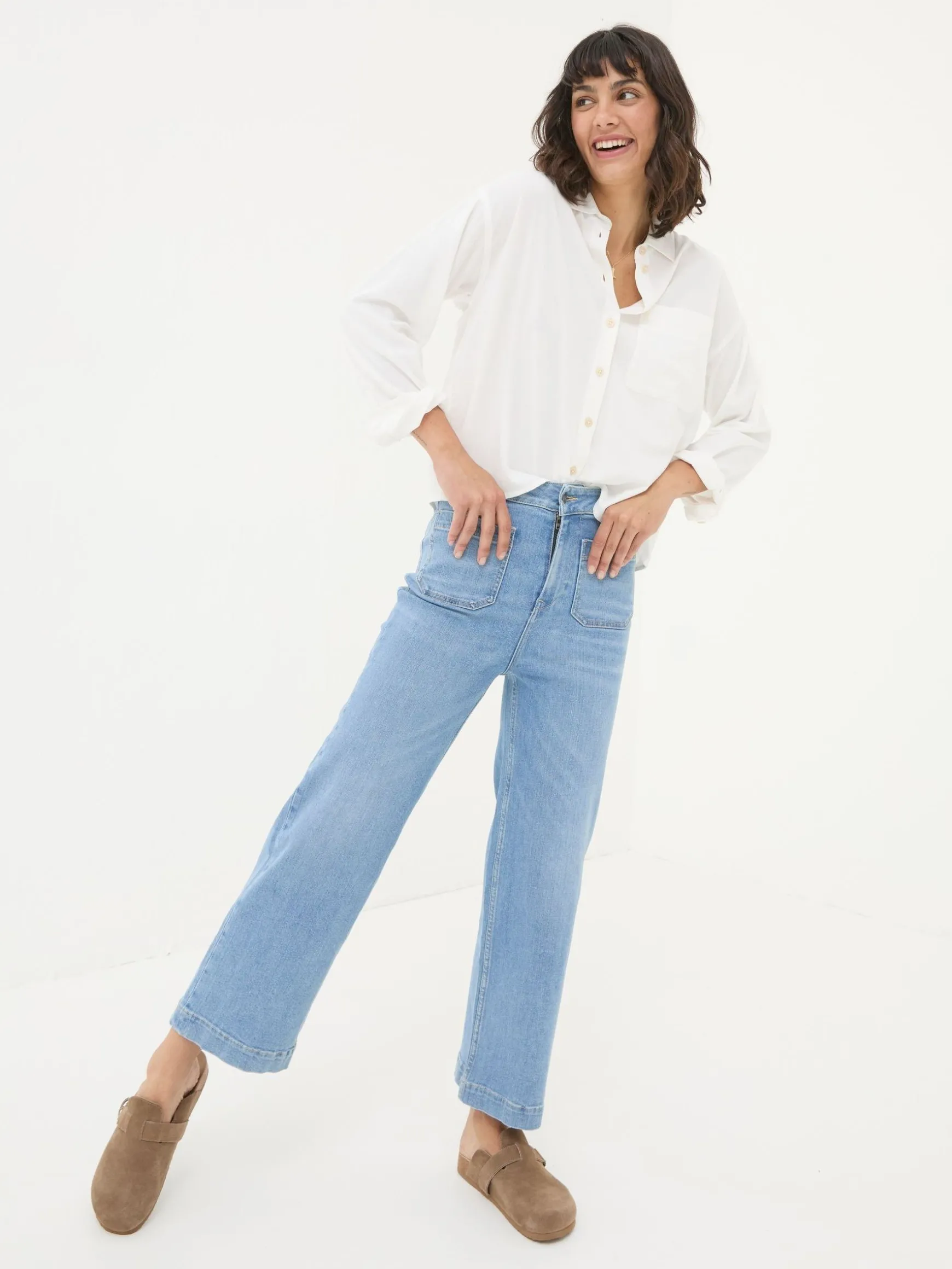 FatFace Keswick Wide Leg Crop Jeans Light Vintage Blue Cheap