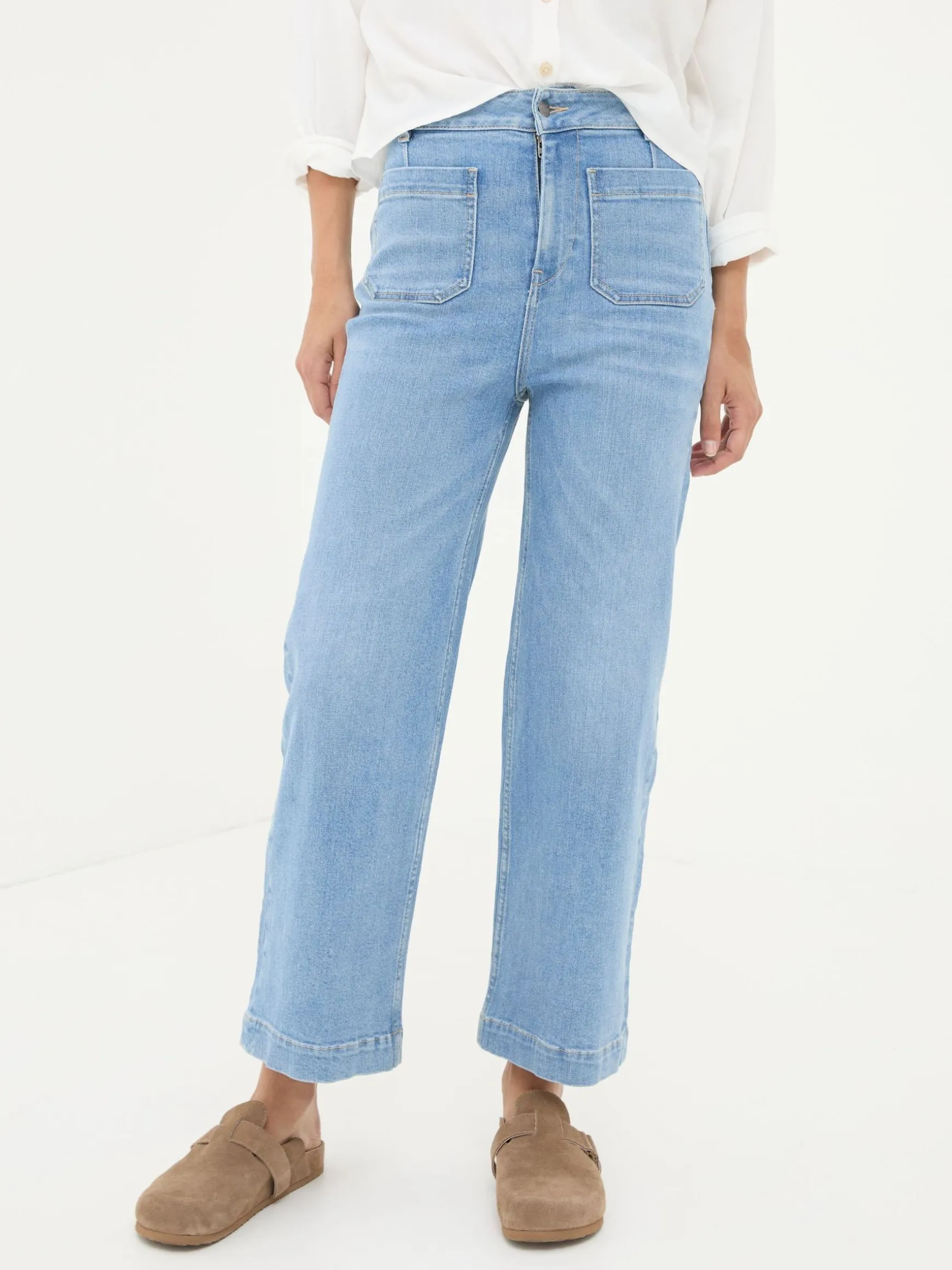 FatFace Keswick Wide Leg Crop Jeans Light Vintage Blue Cheap
