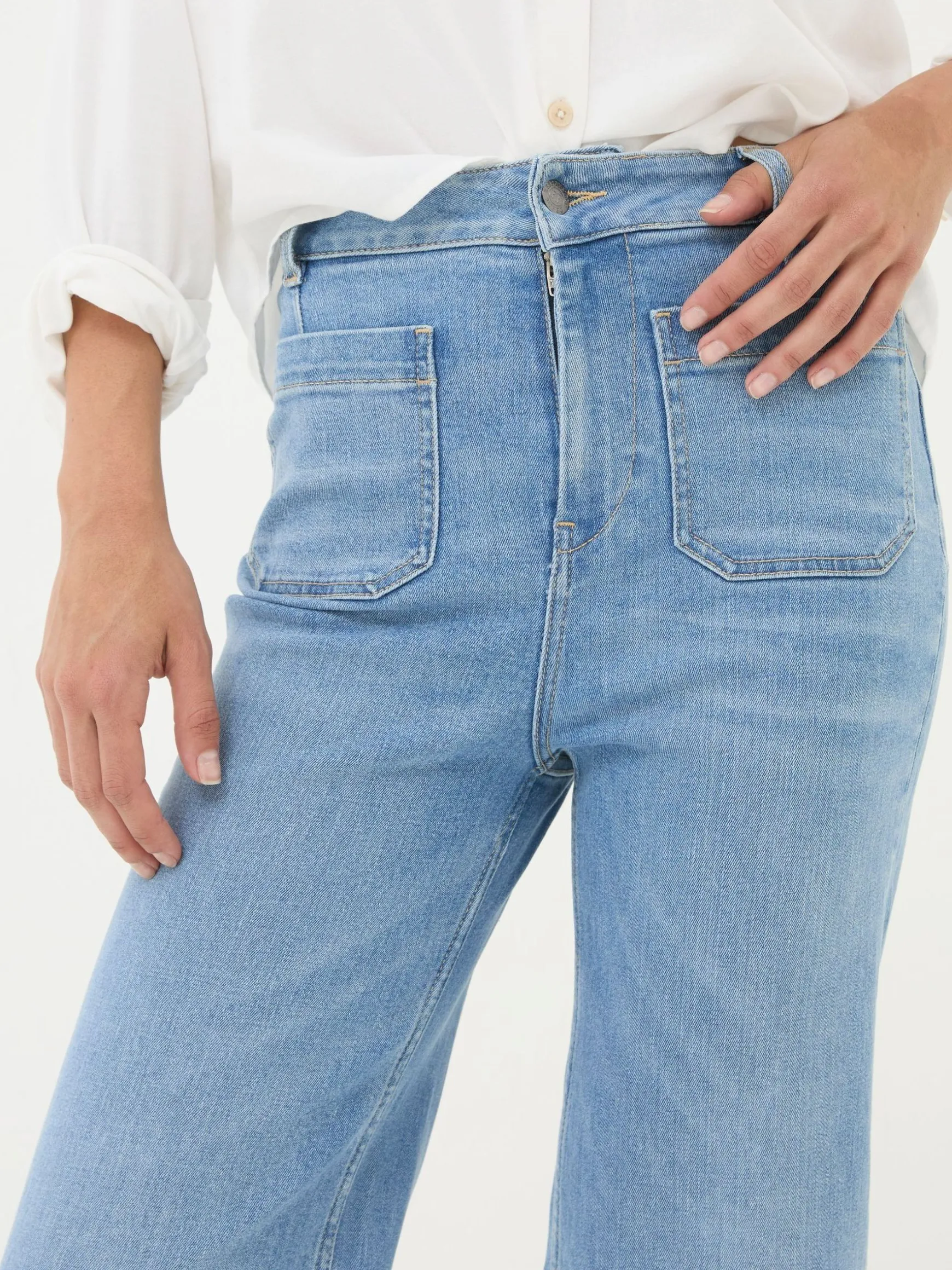 FatFace Keswick Wide Leg Crop Jeans Light Vintage Blue Cheap