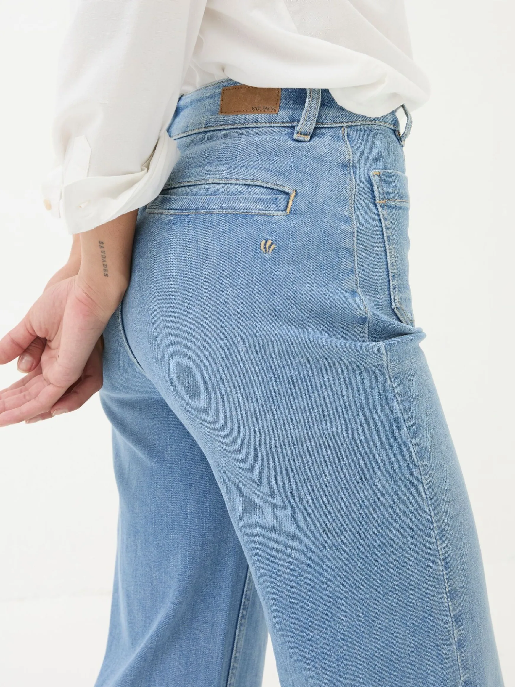 FatFace Keswick Wide Leg Crop Jeans Light Vintage Blue Cheap