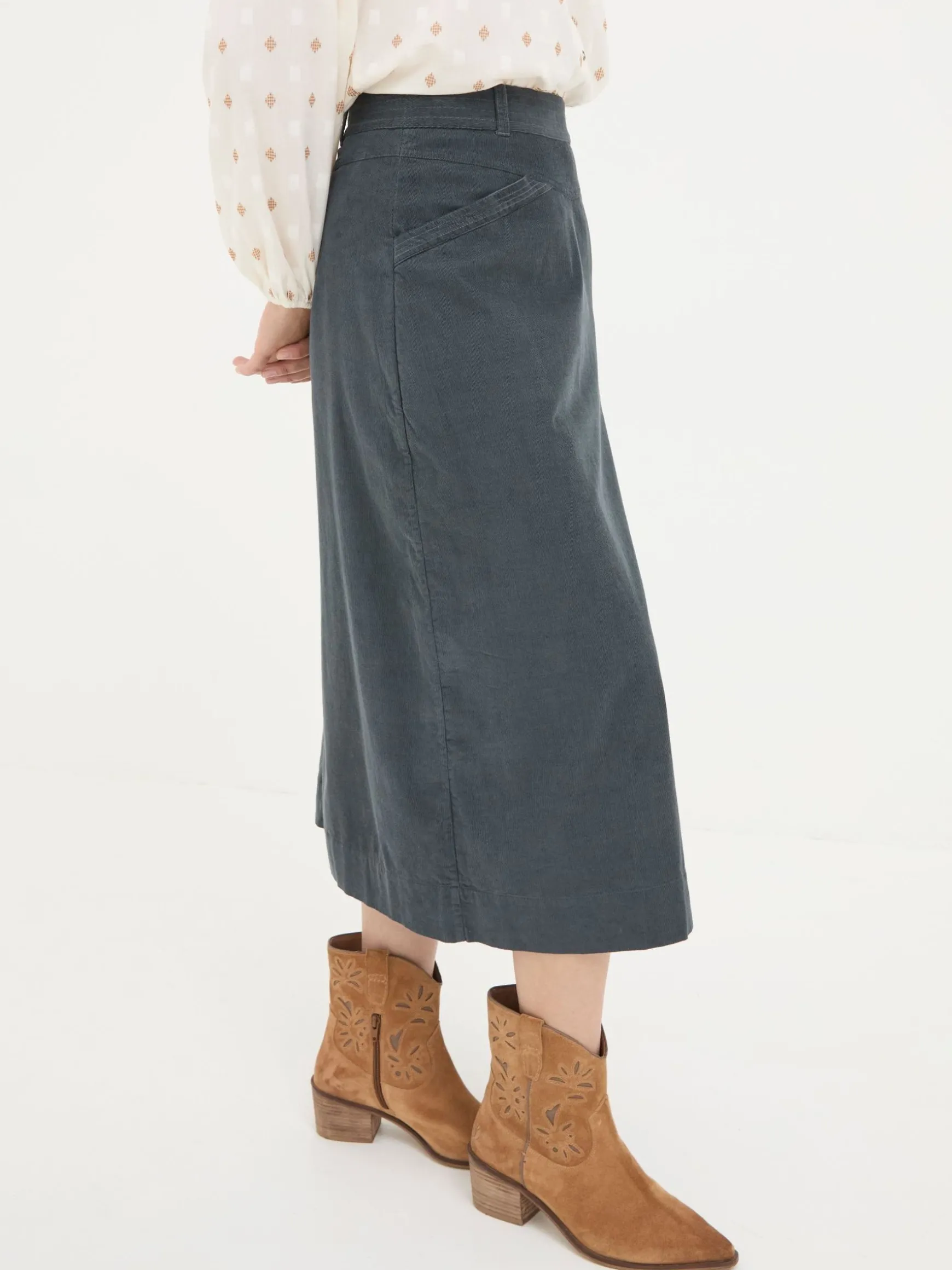 FatFace Leigh Cord Midi Skirt Grey Best Sale