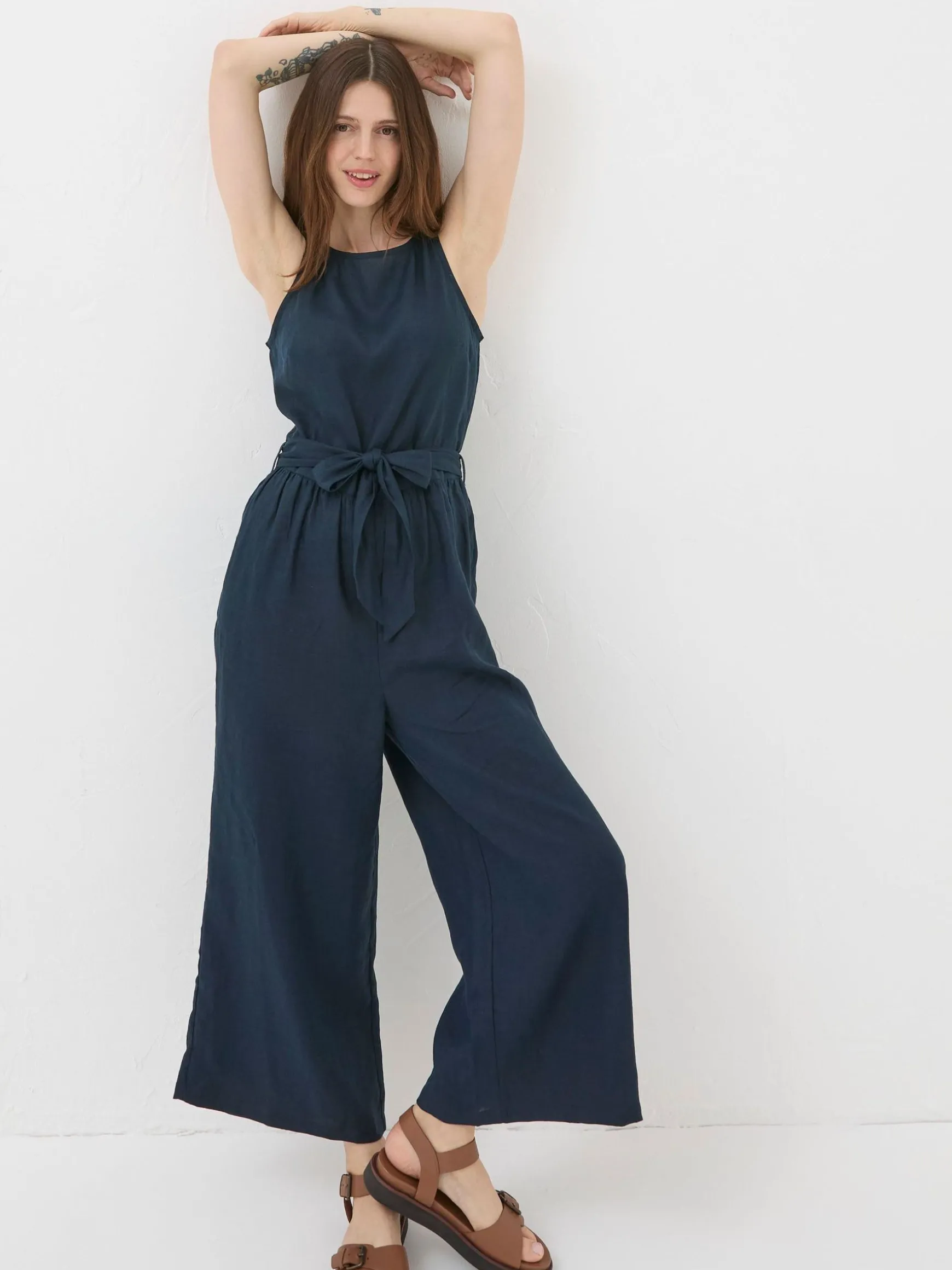FatFace Liz Linen Jumpsuit Blue Fashion