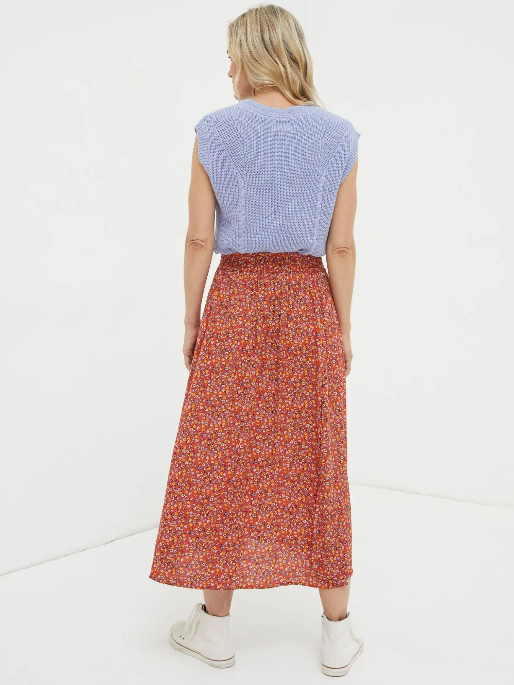 FatFace Gradient Floral Midi Skirt Orange Online
