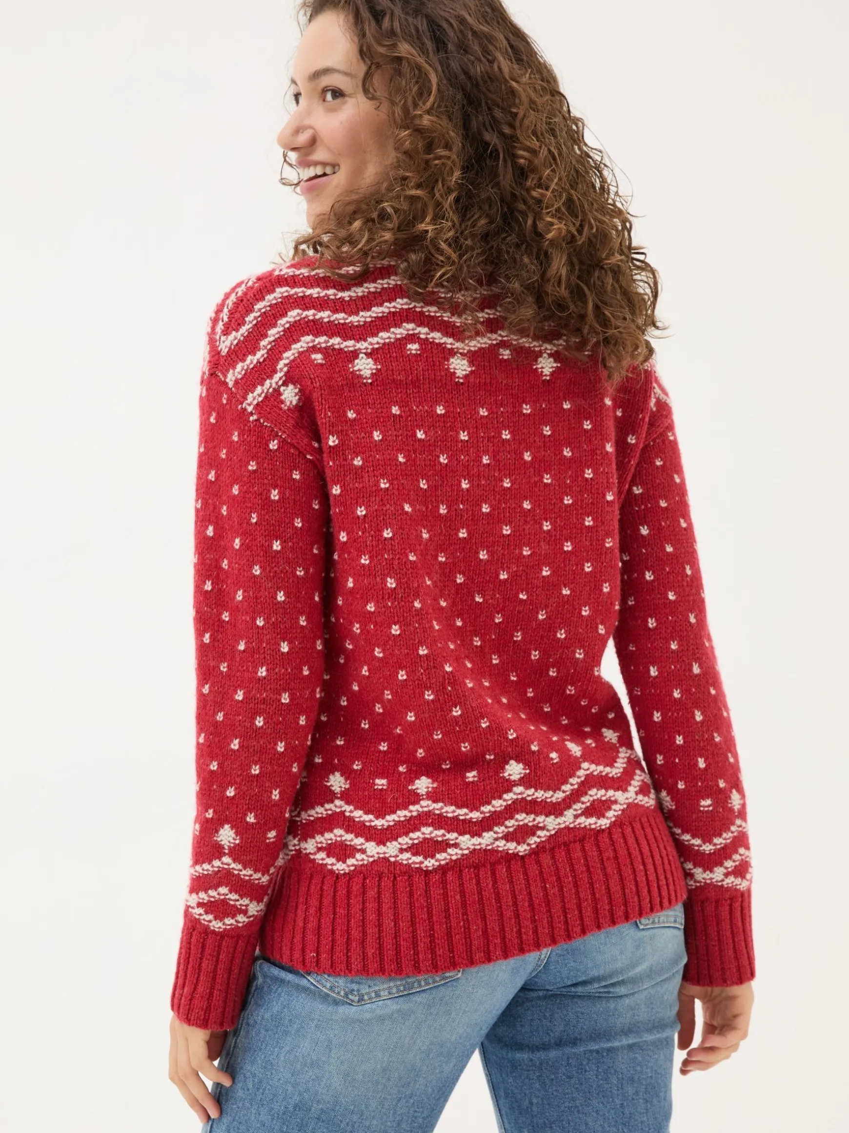 FatFace Snowflake Knitted Jumper Red Fashion