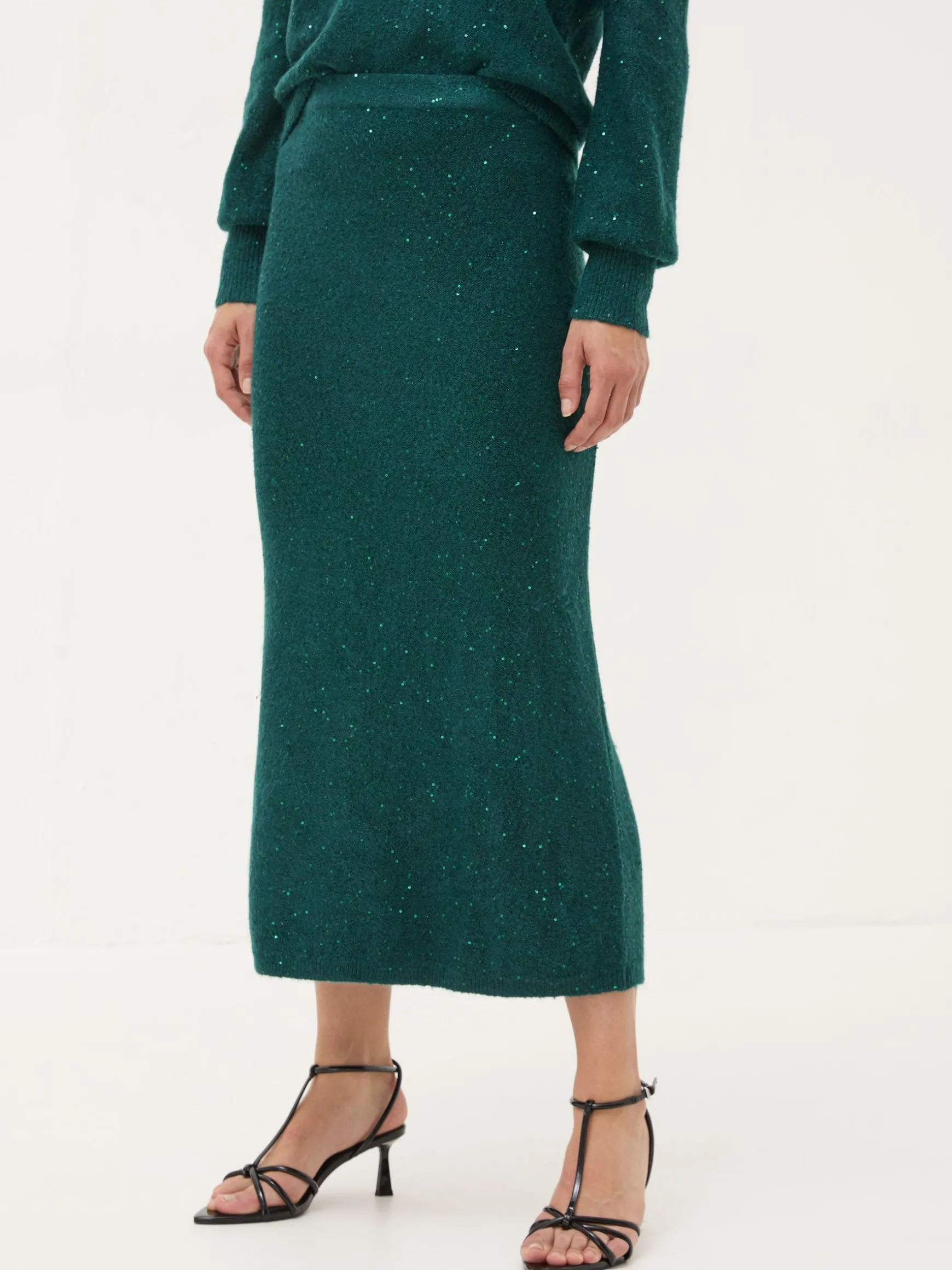 FatFace Sequin Knit Skirt Teal Blue Online
