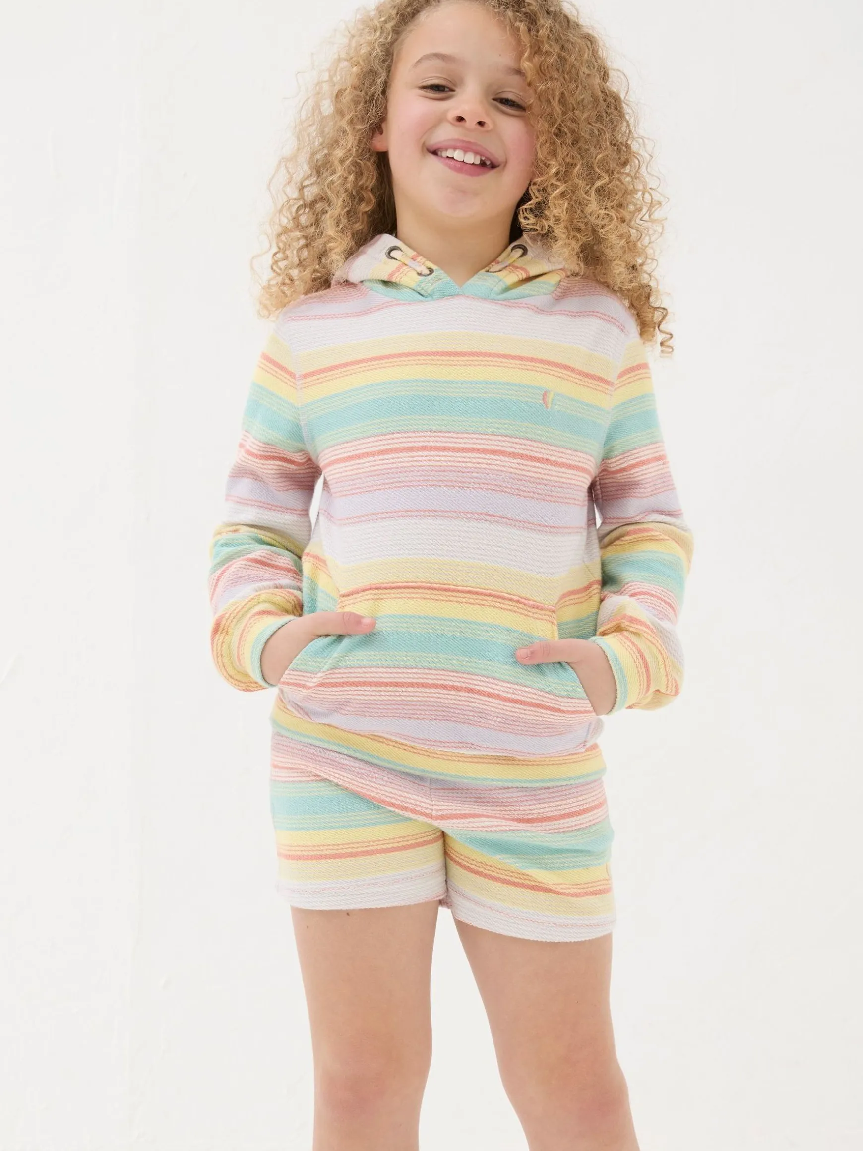 FatFace Textured Stripe Popover Hoodie Multi Outlet