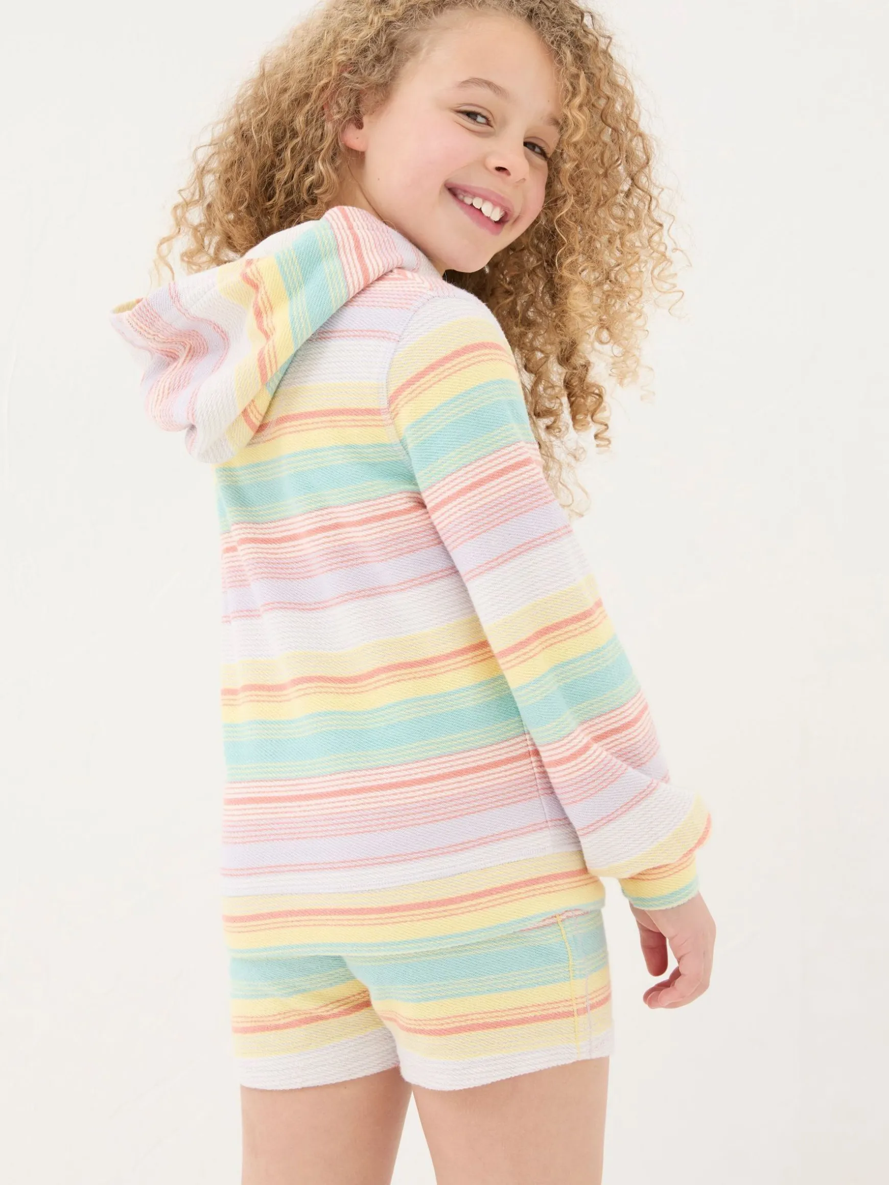FatFace Textured Stripe Popover Hoodie Multi Outlet
